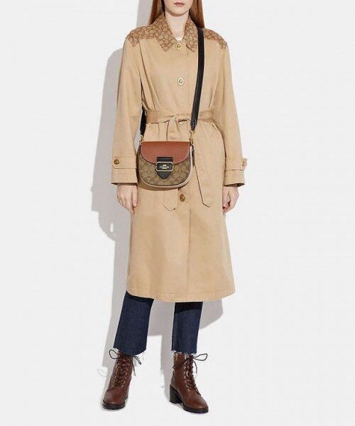 Coach Morgan Saddle Bag In Colorblock Signature Canvas With Og Box Tan Brown