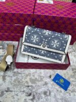 Tory Burch T Monogram Shoulder Bag With Adjustable Strap With OG Box & Dust Bag (White - 618) - Image 5