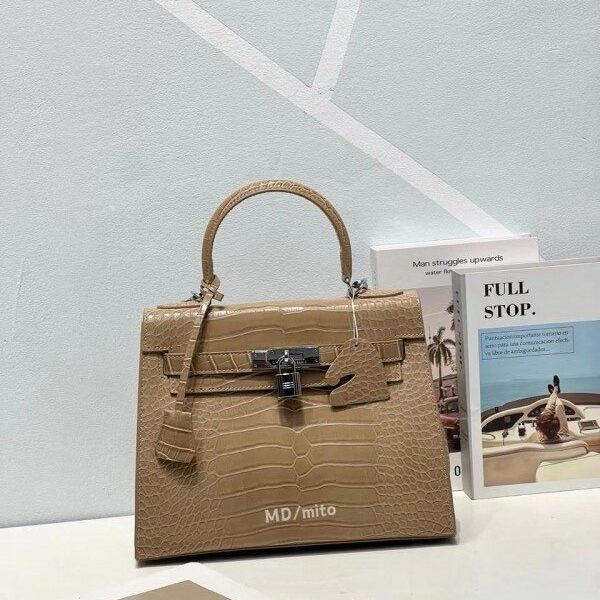 Hermes Blanc Crocodile Niloticus Khakhi Encrusted Birkin Bag With OG Box & Dust Bag (1080 Khakhi)