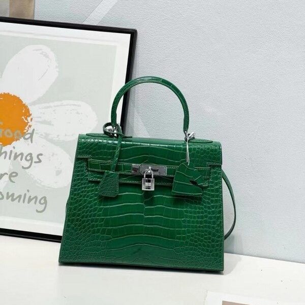 Hermes Blanc Crocodile Niloticus Green Encrusted Birkin Bag With OG Box & Dust Bag(1028 Green)