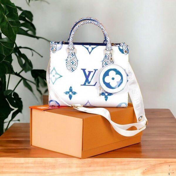 Louis Vuitton LV M22976 On The Go Pochette With OG Double Box & Dust Bag - Coin Pouch (White Blue - 620)