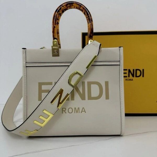 Fendi Roma Sunshine Small Tote Bag WithDust Bag & Shoulder Strap (White-981)